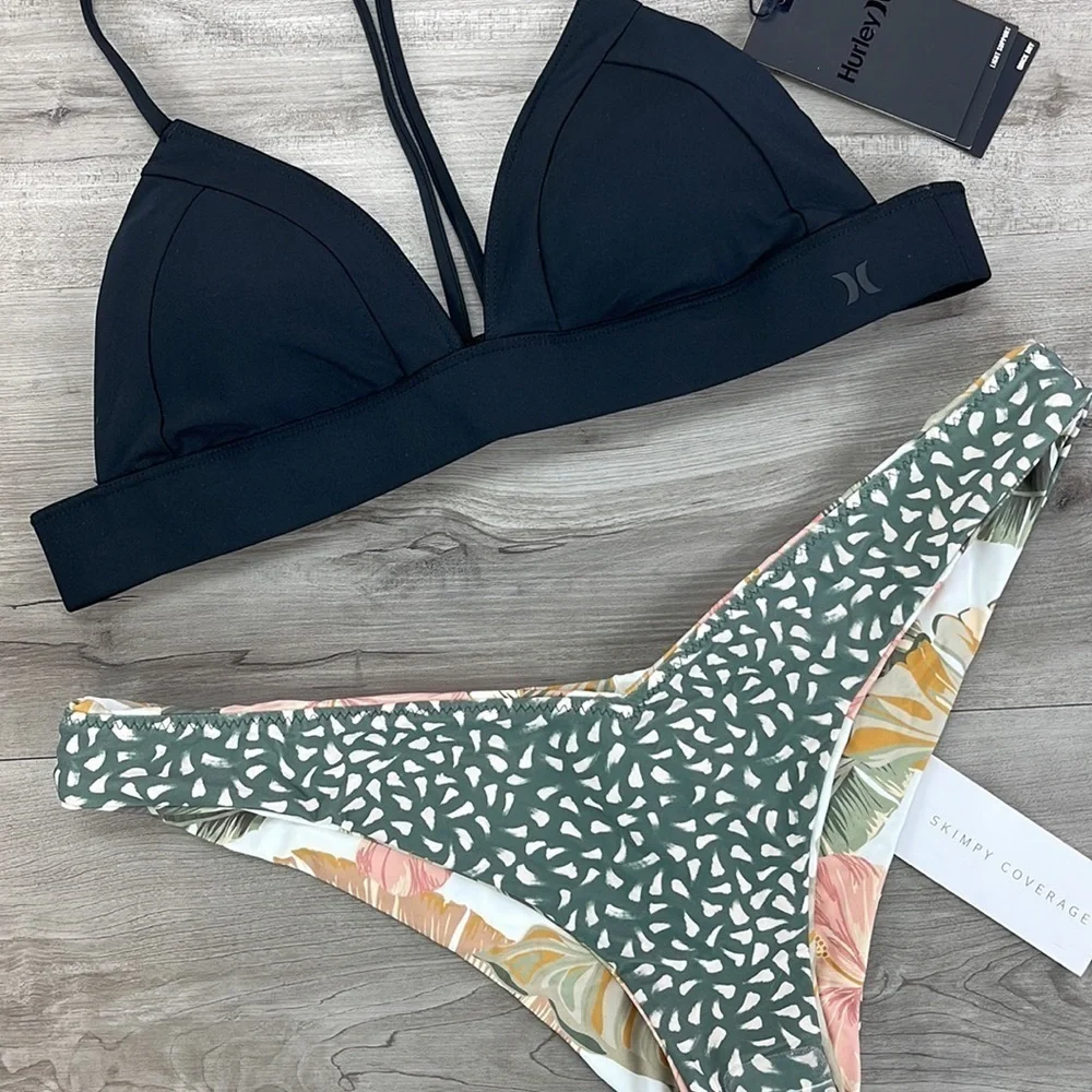 ☀️HURLEY☀️ QUICK DRY BRALETTE SURF TOP TROPIC COAST SKIMPY Reversible bikini